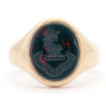 Vintage 18ct gold bloodstone intaglio seal signet ring, Birmingham 1961, size K, g/w 8.4gms