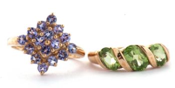 Mixed Lot: two 9ct gold modern coloured stone set rings, both marked QVC, g/w 4.7gms (2)