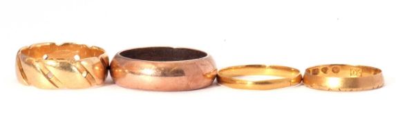 Victorian 18ct gold wide band ring, pierced design, Birmingham 1879, size L/M, 4.5gms, a Victorian