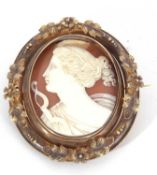 Victorian large swivel cameo brooch pendant, the carved cameo depicting Diana the Huntress (losses),