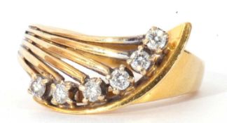 Diamond set designer ring, a stylised fan design set with six small diamonds, 0.27ct each, size L,