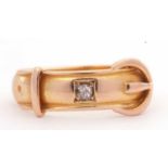 15ct stamped gold buckle ring, highlighted with a small old cut diamond, Chester assay, g/w 3.