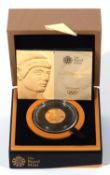 Royal Mint Altius gold series quarter ounce coin, 'Apollo', boxed, cased, certificate no 01600