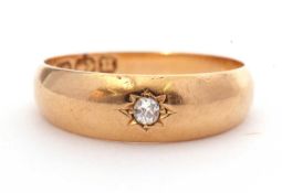 Antique 18ct gold single stone diamond ring, the plain polished design centring a small old cut
