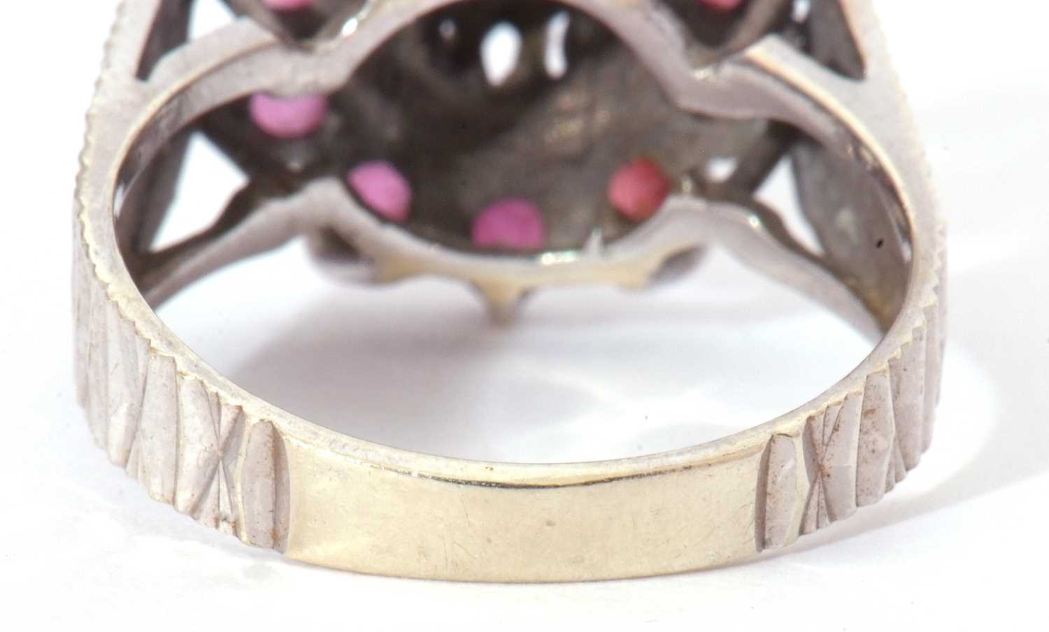 9ct white gold ruby and diamond cluster ring, the centre with a small diamond in illusion setting, - Image 5 of 8