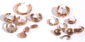 Mixed Lot of 9ct gold hallmarked earrings to include a group of 9ct gold odd earrings, 12.8gms,