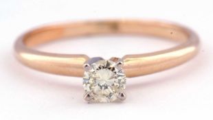 Modern single stone diamond ring featuring a round brilliant cut diamond, 0.25ct approx, peg set and