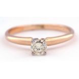 Modern single stone diamond ring featuring a round brilliant cut diamond, 0.25ct approx, peg set and