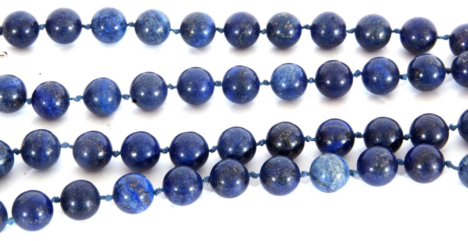 Modern lapis lazuli long type bead necklace, a single row of uniform beads, 44cm long when fastened - Image 2 of 2