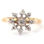 18ct gold diamond cluster ring, flowerhead design, the principal diamond 0.15ct approx, Birmingham
