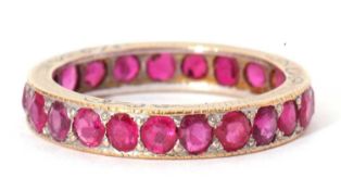 Small ruby set full eternity ring, size N, apparently unmarked