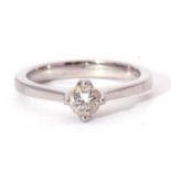 Precious metal single stone diamond ring featuring a round brilliant cut diamond, 0.25ct approx,