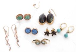 Mixed Lot to include seven pairs of various earrings to include cabochon, tiger's eye, blue