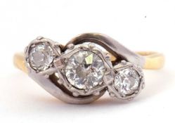 A three stone diamond ring featuring three graduated old cut diamonds, 0.45ct approx, bezel set