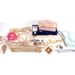 Box of costume jewellery to include simulated pearls, brooches, earrings etc