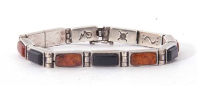 'Christin Wolf' sterling line bracelet, alternate set with amber and black onyx rectangular hinged