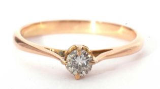 Single stone diamond ring featuring a round brilliant cut diamond, 0.20ct approx, coronet set and
