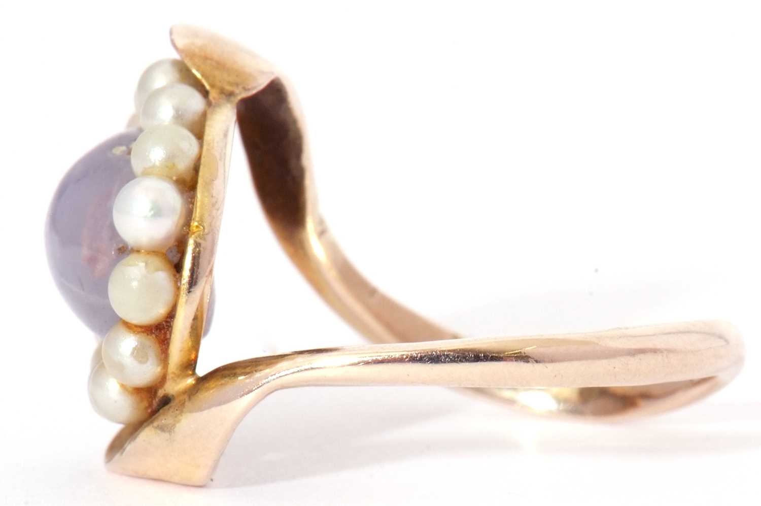 Modern moonstone and seed pearl ring, the cabochon moonstone within a seed pearl surround, between - Image 8 of 9