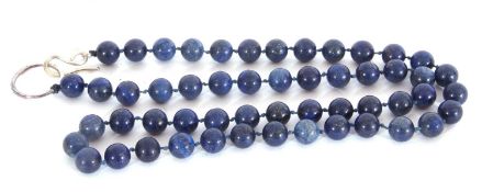 Modern lapis lazuli long type bead necklace, a single row of uniform beads, 44cm long when fastened