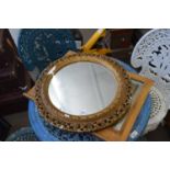 CIRCULAR WALL MIRROR IN PLASTERWORK FRAME AND A FURTHER PINE FRAMED MIRROR (2)