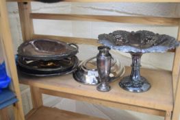 MIXED LOT VARIOUS SILVER PLATED WARES TO INCLUDE TAZZA, ENTREE DISHES ETC