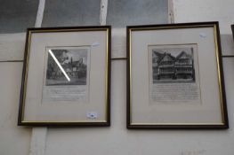 TWO FRAMED BLACK AND WHITE BOOK PRINTS, A SPECIMEN OF AN ANCIENT BUILDING, AND RECTORIAL HOUSE,