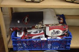 BOX OF TOY VEHICLES TO INCLUDE MOTORBIKES