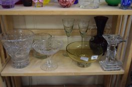 COLLECTION VARIOUS GLASS VASES, CANDLE STAND ETC