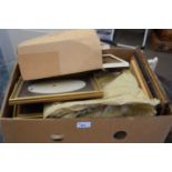 BOX OF MIXED PICTURE FRAMES AND HOUSEHOLD SUNDRIES