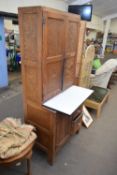 VINTAGE PLYWOOD AND ENAMEL TOP KITCHEN CABINET WITH DRAWER AND CUPBOARD BASE