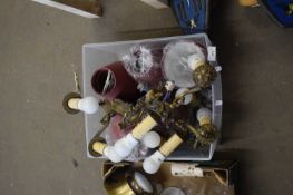 BOX OF BRASS WALL SCONCES WITH SHADES