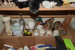 VARIOUS ANIMAL ORNAMENTS, CRESTED CHINA WARES ETC