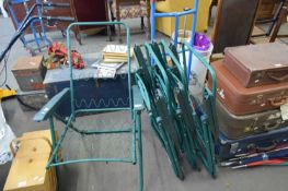 FOUR GREEN METAL FRAMED GARDEN CHAIRS