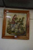 VICTORIAN TAPESTRY PICTURE IN MAPLE FRAME (A/F)