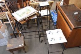 VARIOUS TILE TOP OCCASIONAL TABLES AND METAL TABLE FRAMES (6)