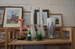 SIX MIXED ART GLASS VASES