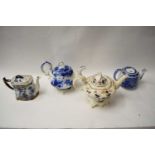 THREE VICTORIAN TEA POTS AND A FURTHER GEORGE JONES 'ABBEY' PATTERN TEA POT (4)