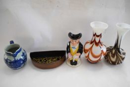 PAIR OF ART GLASS VASES, IRONSTONE JUG AND OTHER ITEMS