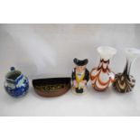 PAIR OF ART GLASS VASES, IRONSTONE JUG AND OTHER ITEMS