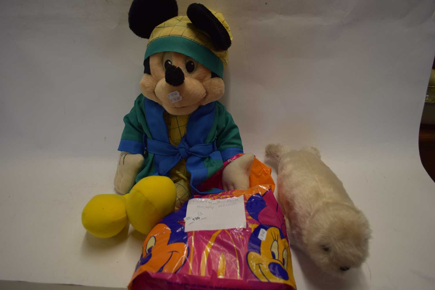 LARGE MICKEY MOUSE TOY WITH CLOTHES AND A FURTHER TOY SEAL