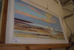 SHIRLEY CARNT, STUDY OF AN ESTUARY SCENE, OIL ON BOARD, IN A PALE PAINTED FRAME