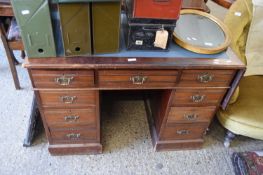 LATE 19TH CENTURY AMERICAN WALNUT TWIN PEDESTAL OFFICE DESK WITH BLUE INSET WRITING SURFACE, 106CM