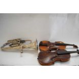 TWO VINTAGE VIOLINS AND A BOOSEY & HAWKES EUPHONIUM