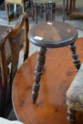 LATE 19TH CENTURY HARDWOOD MILKING STOOL WITH TURNED LEGS