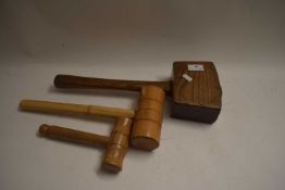 THREE SCULPTORS OR WOODWORKING WOODEN MALLETS