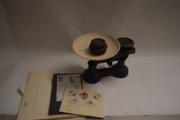 KITCHEN SCALES AND A MIXED LOT OF BRITISH AND IRISH STAMPS AND COVERS