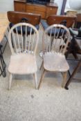 PAIR OF STICK BACK ELM SEATED KITCHEN CHAIRS