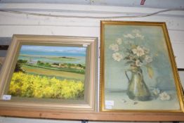 SHIRLEY CARNT, 'SALTHOUSE HEATH', OIL ON BOARD, TOGETHER WITH FURTHER STILL LIFE STUDY OF FLOWERS