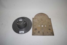 PEWTER INKWELL AND A STEEL CLOCK FACE (2)