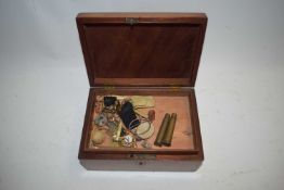SMALL BOX OF WORLD COINAGE, MAGNIFYING GLASSES, SMALL CAMEO ETC